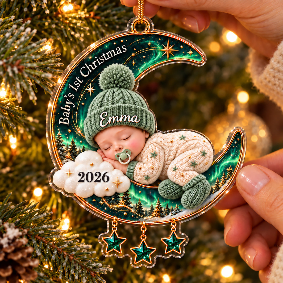 Personalized Baby’s First Christmas Ornament – Moon Collection Keepsake