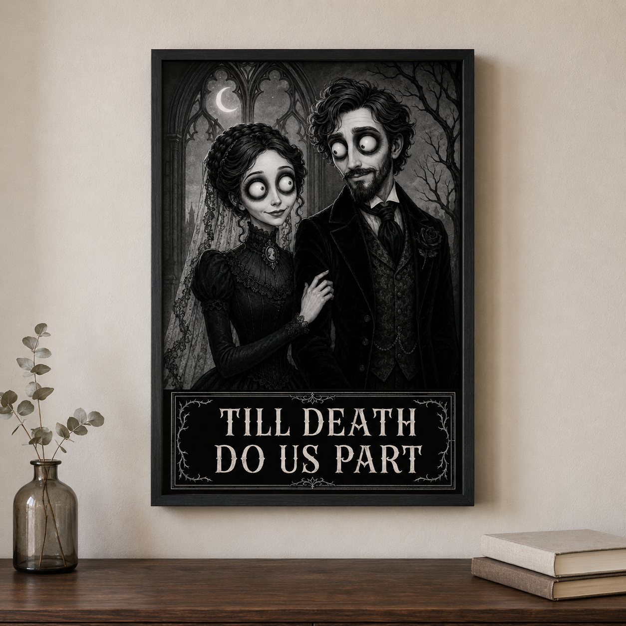 Personalized Gothic Couple Poster from Photo, Halloween Anniversary Gift, Till Death Do Us Part