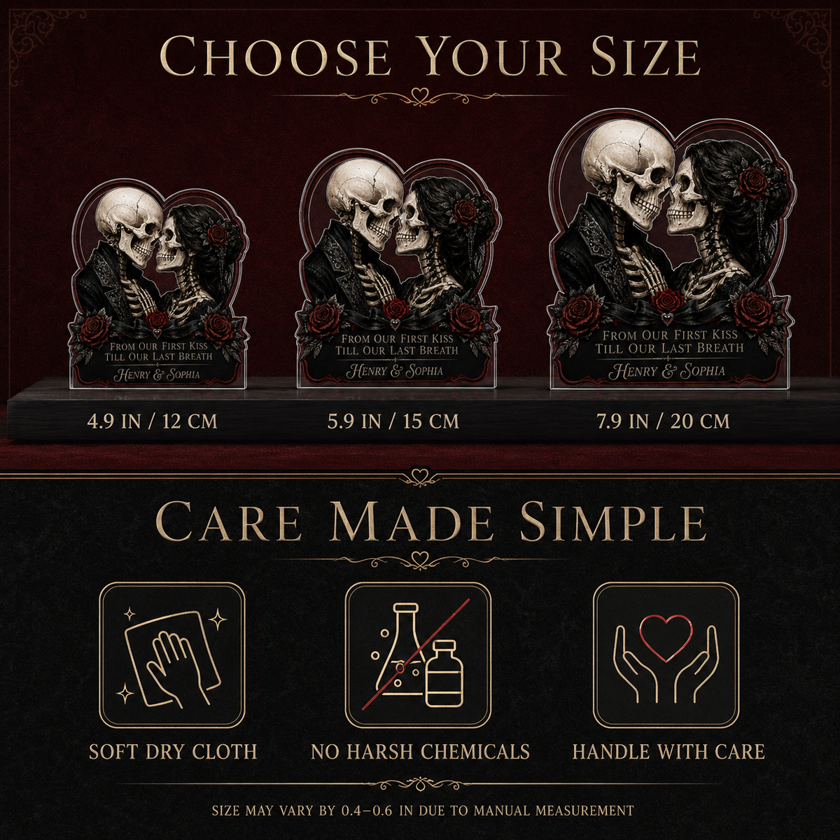 Personalized Gothic Skeleton Couple Acrylic Plaque – Dark Romance Anniversary Gift