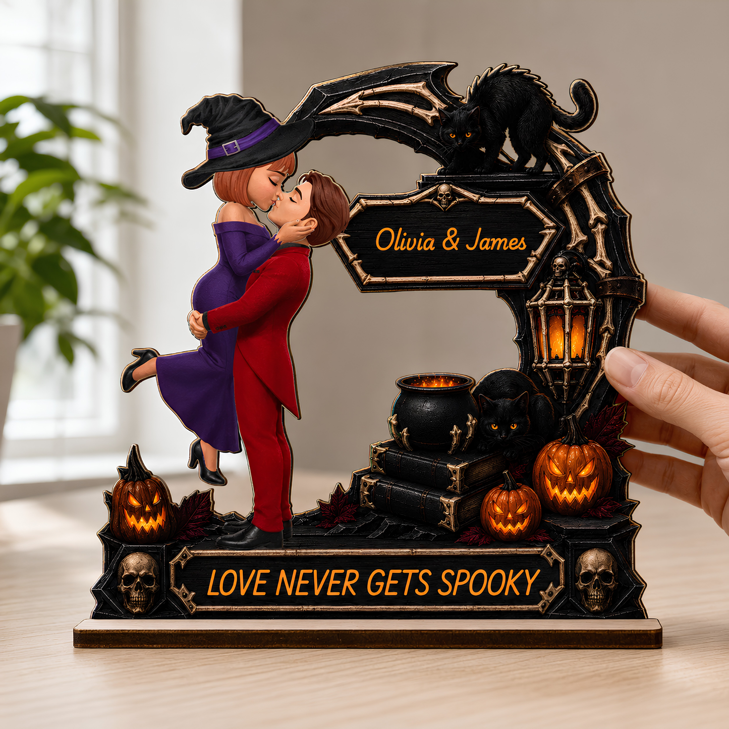 Personalized 2-Layer Halloween Couple Wooden Plaque, Custom Names and Quote