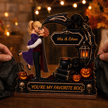 Personalized 2-Layer Halloween Couple Wooden Plaque, Custom Names and Quote