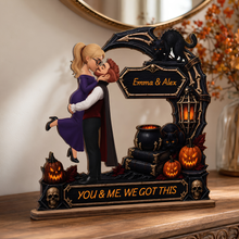 Personalized 2-Layer Halloween Couple Wooden Plaque, Custom Names and Quote