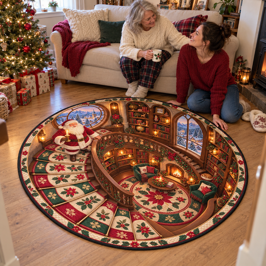 Personalized Christmas Round Mat – Enchanting 3D Illusion &amp; Cozy Quilted Velvet