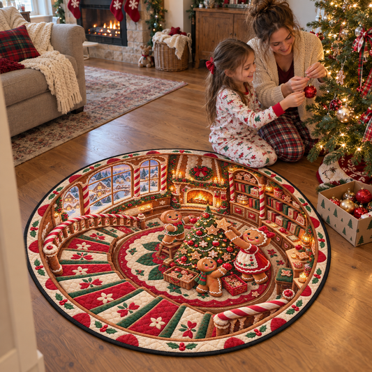 Personalized Christmas Round Mat – Enchanting 3D Illusion &amp; Cozy Quilted Velvet