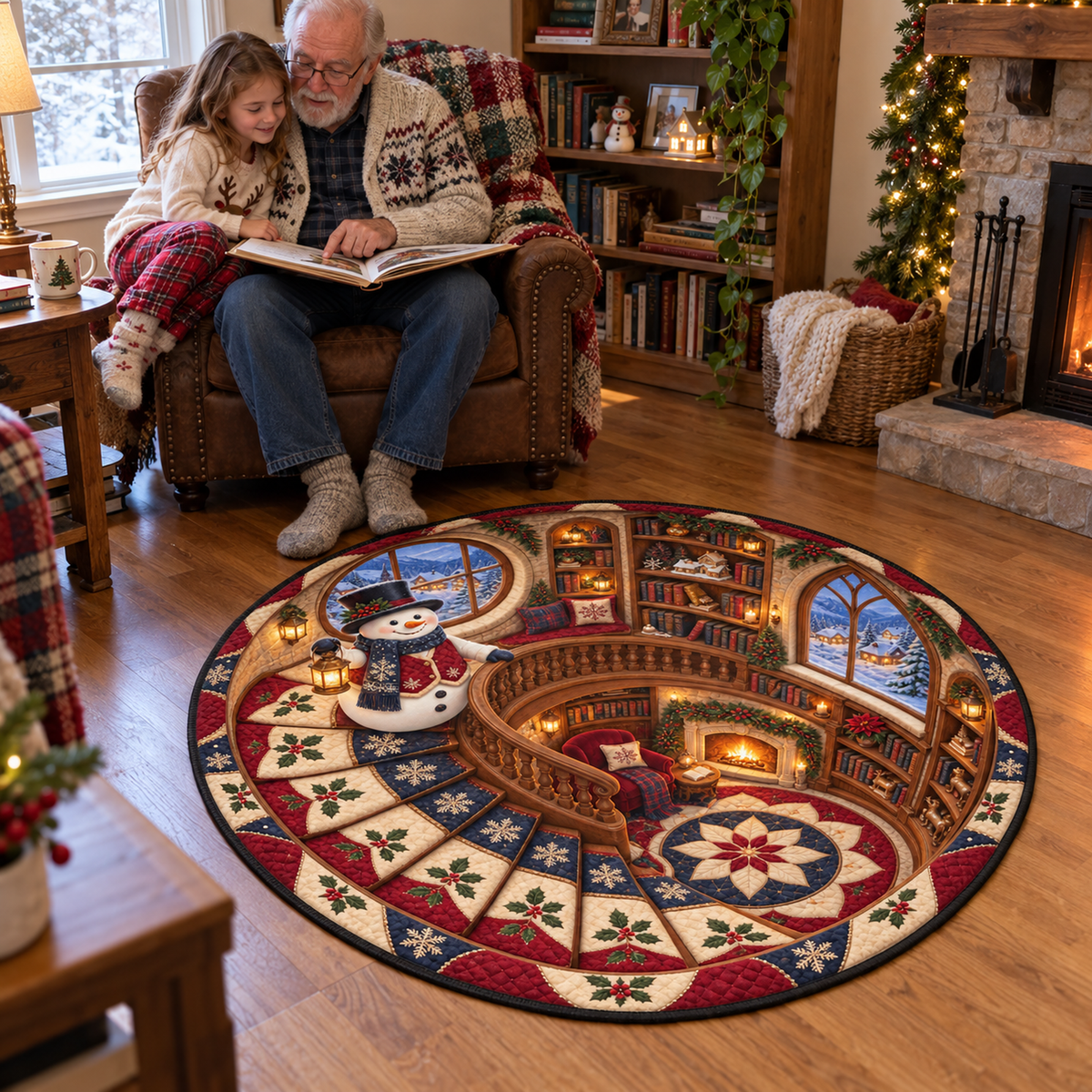 Personalized Christmas Round Mat – Enchanting 3D Illusion &amp; Cozy Quilted Velvet