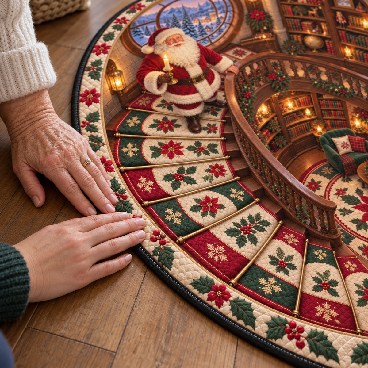 Personalized Christmas Round Mat – Enchanting 3D Illusion &amp; Cozy Quilted Velvet