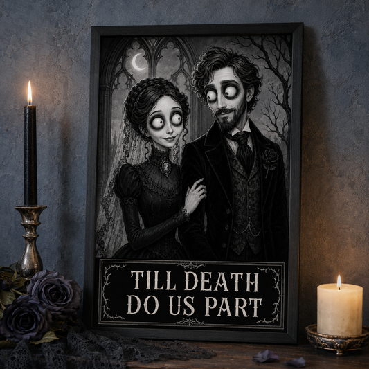 Personalized Gothic Couple Poster from Photo, Halloween Anniversary Gift, Till Death Do Us Part