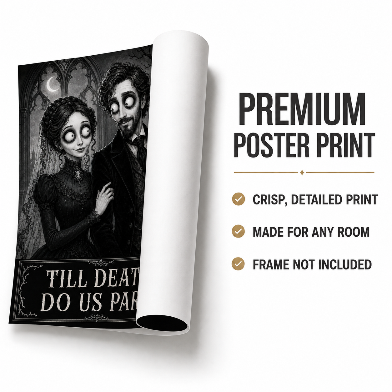Personalized Gothic Couple Poster from Photo, Halloween Anniversary Gift, Till Death Do Us Part
