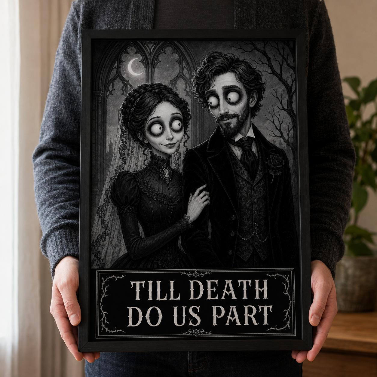 Personalized Gothic Couple Poster from Photo, Halloween Anniversary Gift, Till Death Do Us Part
