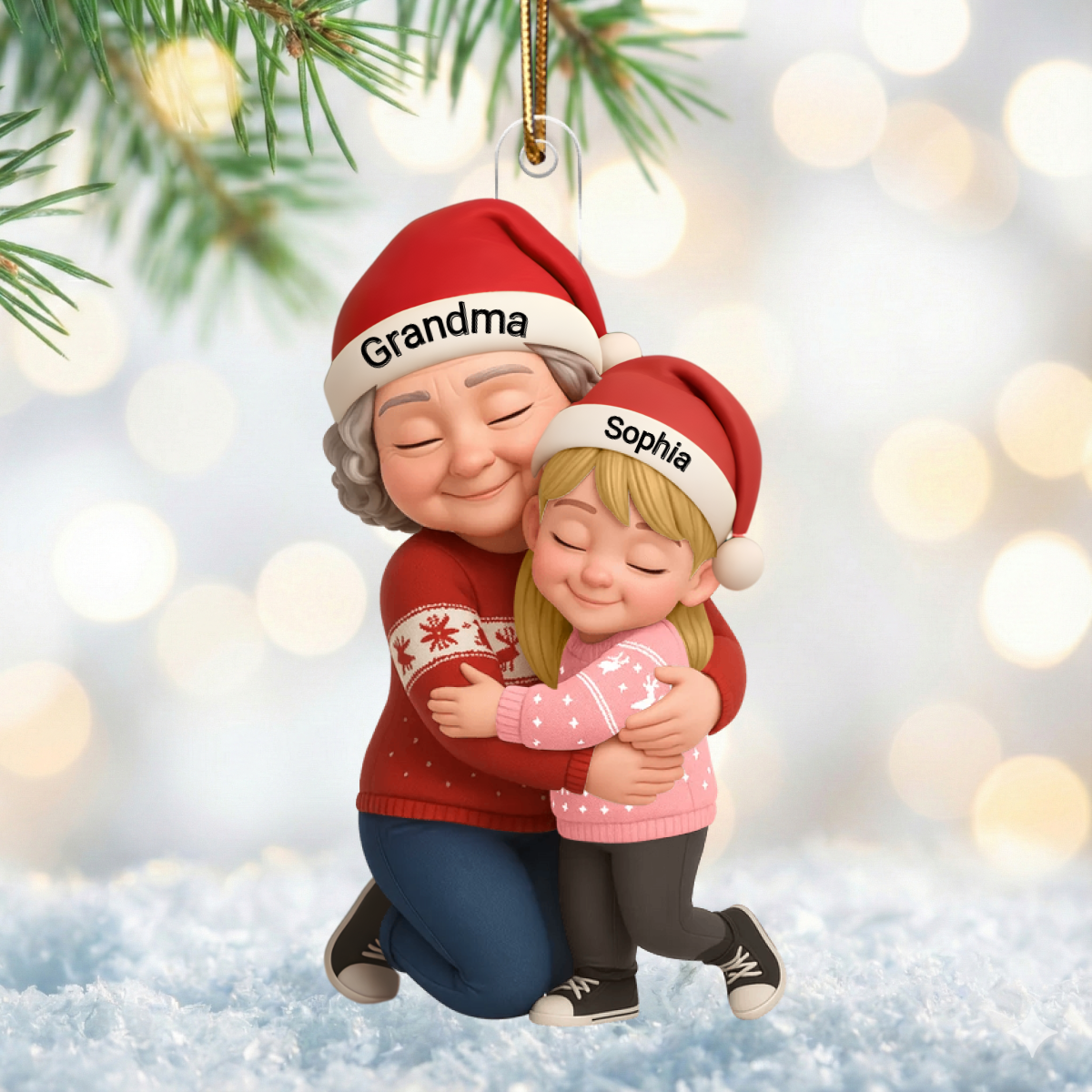 Personalized Grandma & Grandkids Christmas 3D effect Ornament – A Heartwarming Hug for the Holiday Tree!