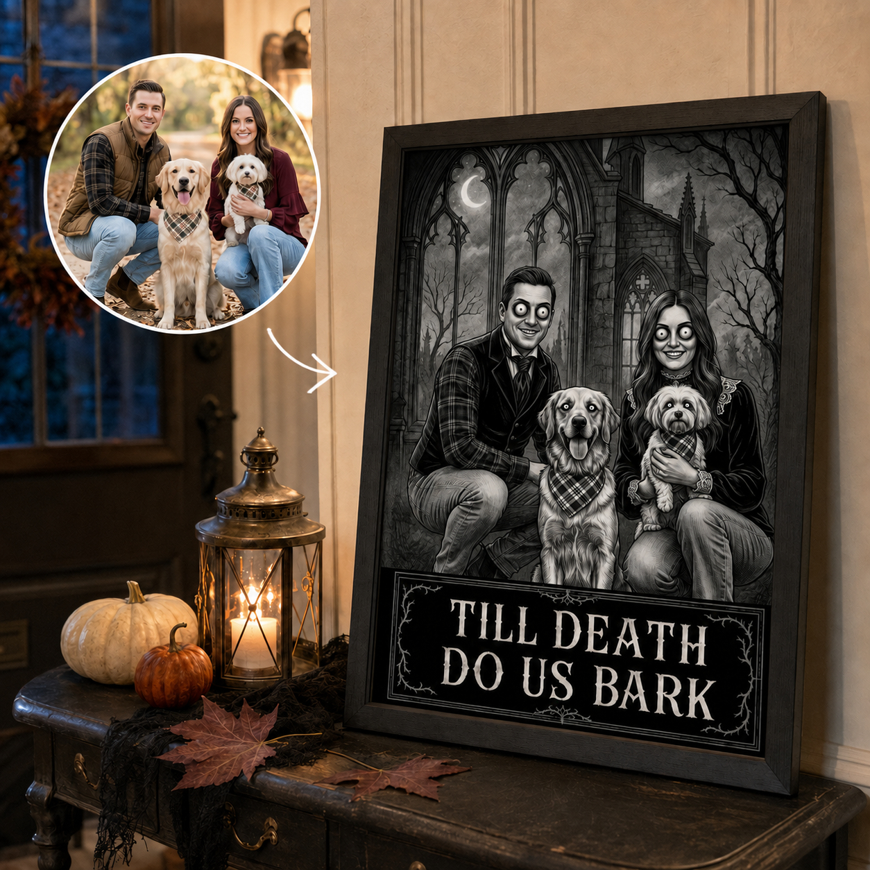 Personalized Gothic Couple Poster from Photo, Halloween Anniversary Gift, Till Death Do Us Part
