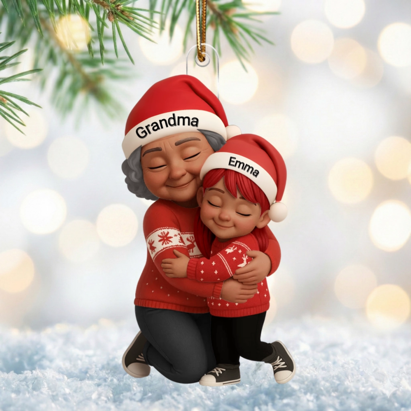 Personalized Grandma & Grandkids Christmas 3D effect Ornament – A Heartwarming Hug for the Holiday Tree!